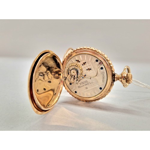 91 - Gents 14K gold Rockford full hunter pocket watch, white enamel dial with numbered hour markers and s... 
