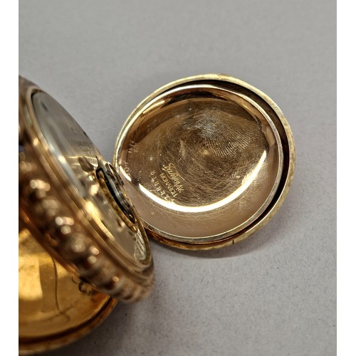 91 - Gents 14K gold Rockford full hunter pocket watch, white enamel dial with numbered hour markers and s... 