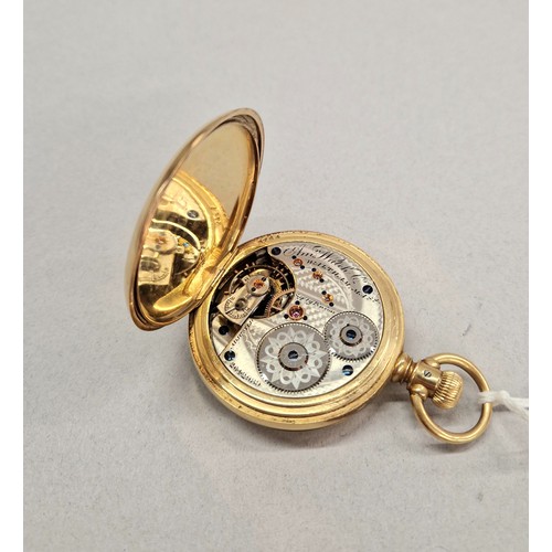 80 - Gents 18ct gold full hunter pocket watch by Fattorini & Sons, Bradford, white enamel dial with R... 