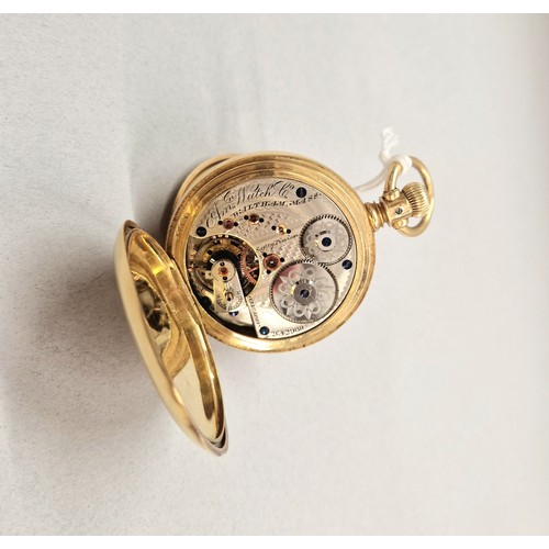 80 - Gents 18ct gold full hunter pocket watch by Fattorini & Sons, Bradford, white enamel dial with R... 