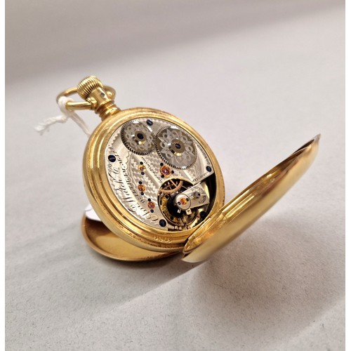 80 - Gents 18ct gold full hunter pocket watch by Fattorini & Sons, Bradford, white enamel dial with R... 