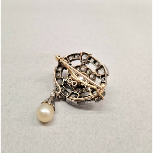 61 - Impressive diamond encrusted brooch, central 1.5 carat stone surrounded by six 0.20 stone interspers... 