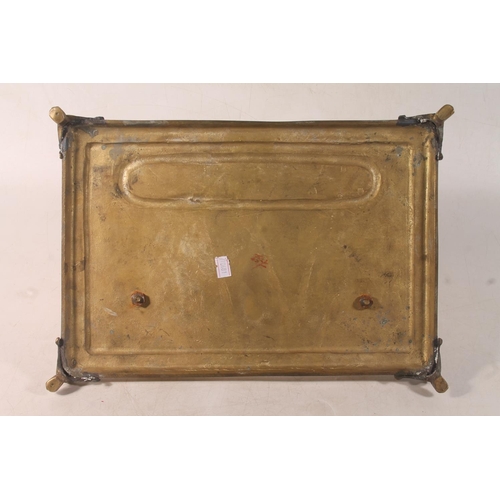 1 - Brass pen stand with two integral ink stands, 32cm wide.