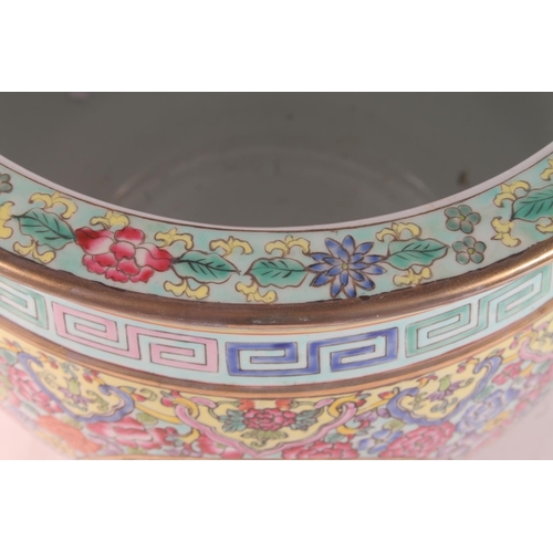 23 - Modern Chinese porcelain fish bowl, 27cm high.