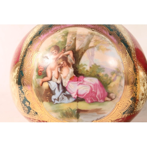 25 - Pair of Austrian Vienna style porcelain bottle vases, 35cm high.