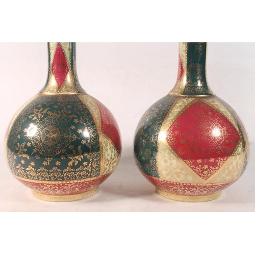25 - Pair of Austrian Vienna style porcelain bottle vases, 35cm high.