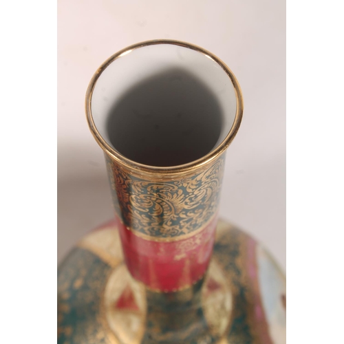 25 - Pair of Austrian Vienna style porcelain bottle vases, 35cm high.