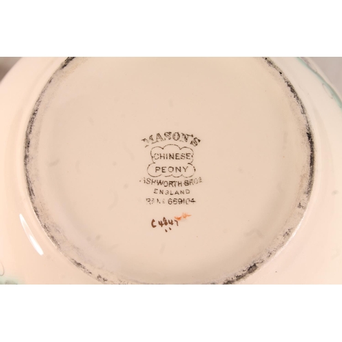 26 - Masons Ironstone Peony ginger jar on carved wooden stand, 26cm high.