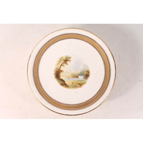 27 - Victorian porcelain cakestand with central painted landscape decoration.