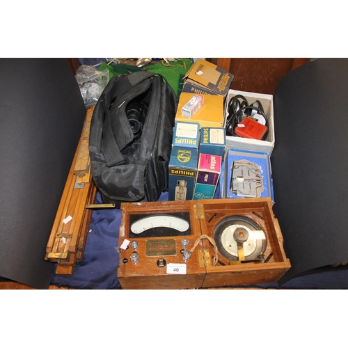 40 - Admiralty 1640 tester, a cine lighting fitting in original box, projector lamps and equipment, etc.