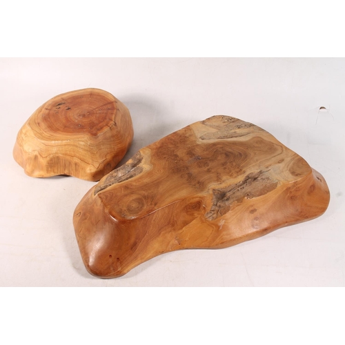 53 - Carved fruitwood bowl, another similar, and an engraved African nut.