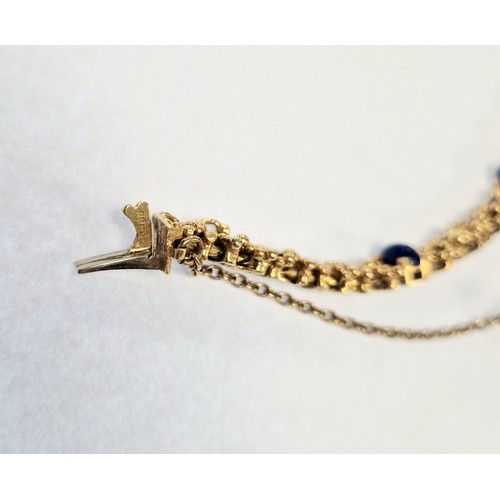 77 - Ladies 18ct yellow gold bracelet set with six lapis lazuli beads, gross weight 29.6g, approx. length... 