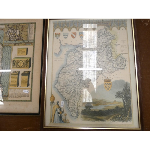 12 - Framed map depicting the arms of the Dukes  and Earls of Northumberland, another of Cumberland and a... 