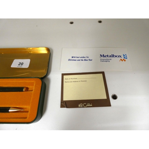 20 - Metal box company Carlisle Colibri pen set.