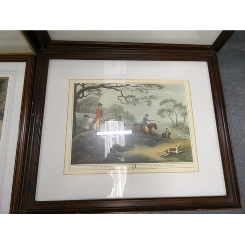 27 - Pears print, Butterflies, a pair of hunting prints and another (4)