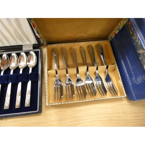 36 - Brass pestle and mortar, EPNS flatware, some cased.