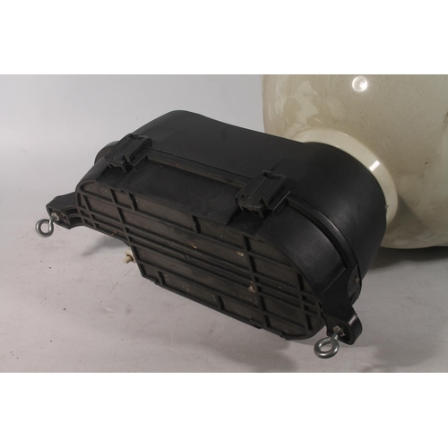 419 - Set of fourteen Industrial ceiling floodlights having ridged white plastic bodies and plastic covers... 