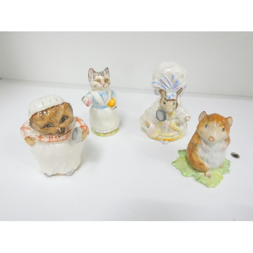 63 - Four Beswick Beatrix Potter figures to include Lady Mouse, Tabitha Twitchit, Miss Tiggy Winkle, Timm... 