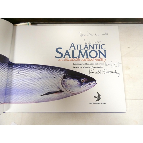 11 - Sutterby & Greenhalgh. Atlantic Salmon. Book in orig. blue cloth in d.w. Signed pres. copy. 2005... 