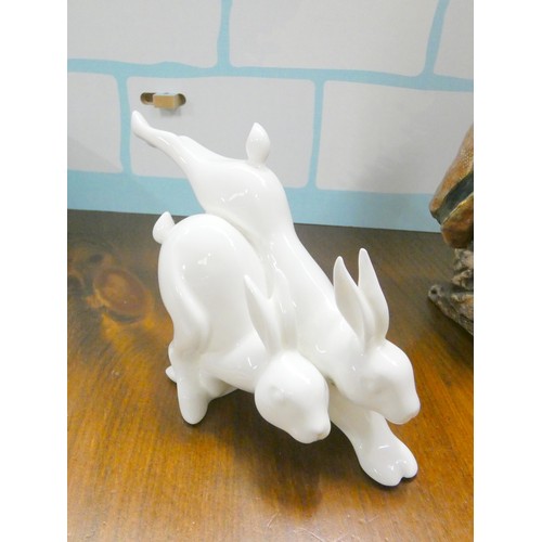58 - Lot to include a Royal Doulton Running Free rabbit figure HN3896, vintage glazed stoneware of a hare... 