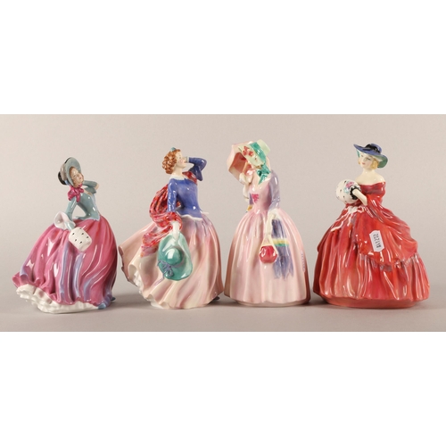 16 - Four Royal Doulton figures to include 'Miss Demure'  HN 1402, 'Blithe Morning' HN 2021, 'Genevieve' ... 