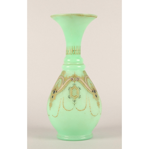 21 - Green painted milk glass vase