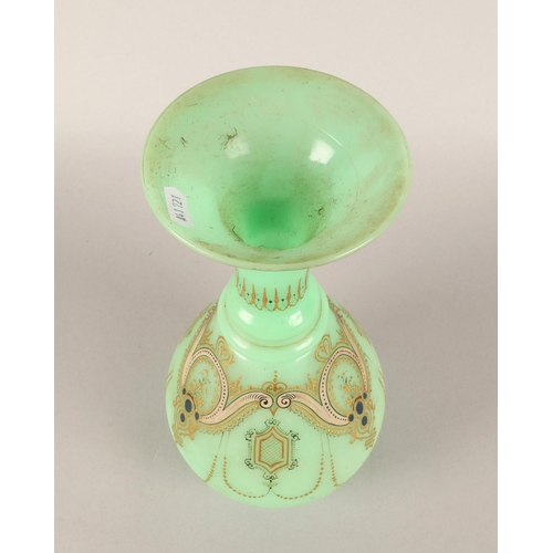 21 - Green painted milk glass vase
