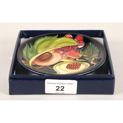 22 - Moorcroft pottery 'Queens choice' patterned pin dish, 12cm diameter