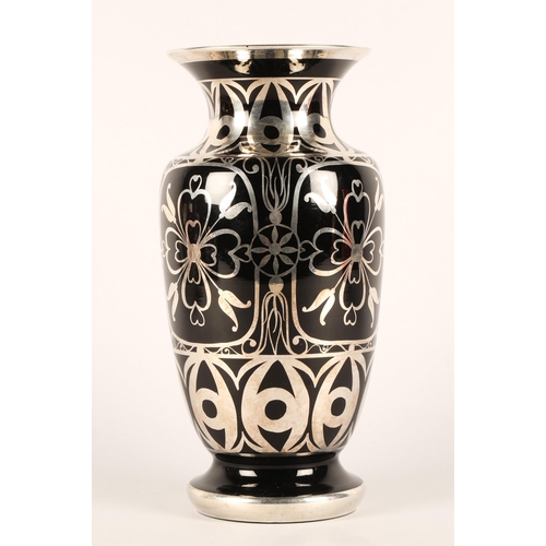 42 - Bohemia JN Barcelona white metal decorated vase, stands 31.5cm