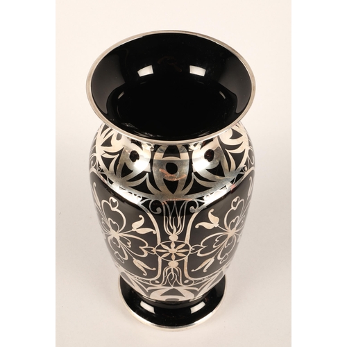 42 - Bohemia JN Barcelona white metal decorated vase, stands 31.5cm