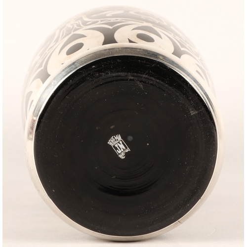 42 - Bohemia JN Barcelona white metal decorated vase, stands 31.5cm