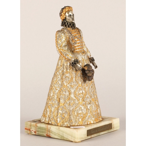 47 - Birmingham Mint 'Queen Elizabeth I' plated bronze sculpture on onyx base, stands 23cm
