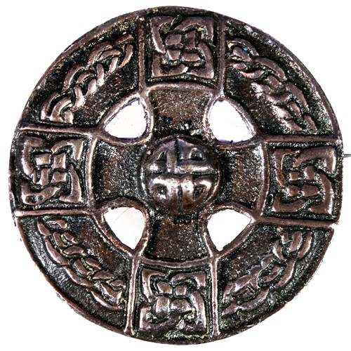 Silver Celtic ring cross shield brooch in the manner of Iona.