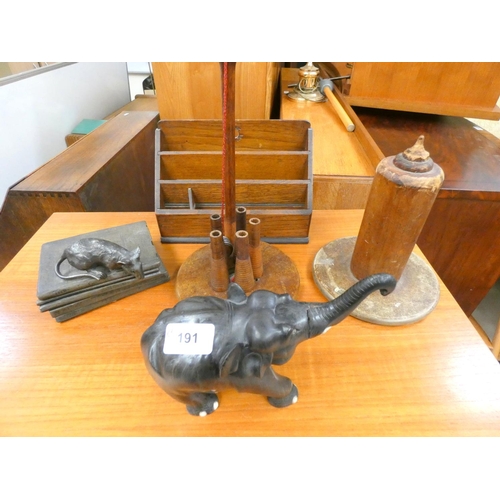 Collection of various to include mill relic, letter rack, elephant ...