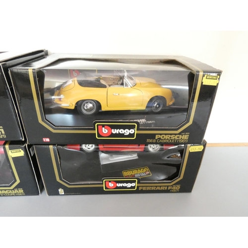 Burago. Four boxed 1:18 scale die-cast vehicles to include a Ferrari F40 no.3032, Bugatti EB 110 no