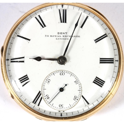 286 - 18ct yellow gold open faced pocket watch, the white enamel dial with Roman Numeral chapter ring and ... 