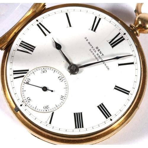 286 - 18ct yellow gold open faced pocket watch, the white enamel dial with Roman Numeral chapter ring and ... 