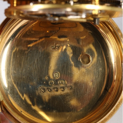286 - 18ct yellow gold open faced pocket watch, the white enamel dial with Roman Numeral chapter ring and ... 