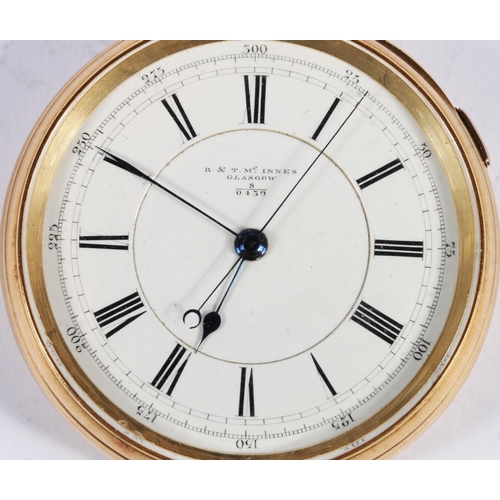 287 - 18ct yellow gold open faced pocket watch with white enamel dial and Roman Numeral chapter ring, make... 