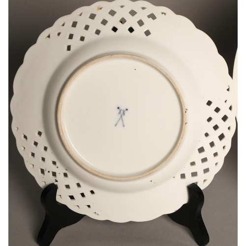 29 - Meissen hand painted plates with bird, floral, and cat designs, and a Royal Crown Derby plate in sim... 