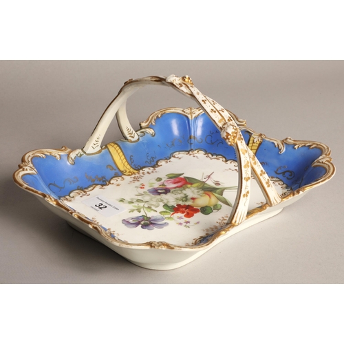 32 - Continental hand painted floral porcelain basket