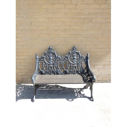 Victorian Coalbrookdale style cast iron painted garden bench, the back ...
