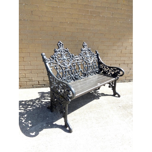 Victorian Coalbrookdale style cast iron painted garden bench, the back ...