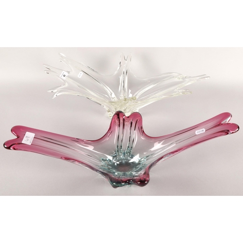 Two large Bohemian style art glass 'splash' form vases.