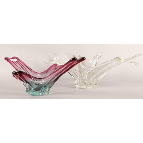 Two large Bohemian style art glass 'splash' form vases.