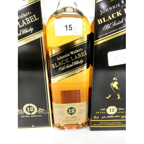 Three bottles of Johnnie Walker black label 12 years old extra