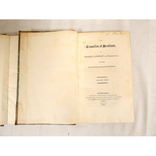 114 - LINDSAY ROBERT, of Pitscottie.&nbsp;&nbsp;The Cronicles of Scotland. 2 vols. Half calf, marbled brds... 