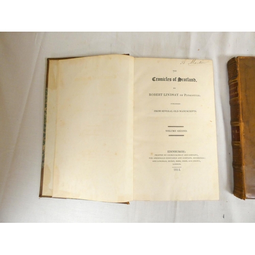 114 - LINDSAY ROBERT, of Pitscottie.&nbsp;&nbsp;The Cronicles of Scotland. 2 vols. Half calf, marbled brds... 
