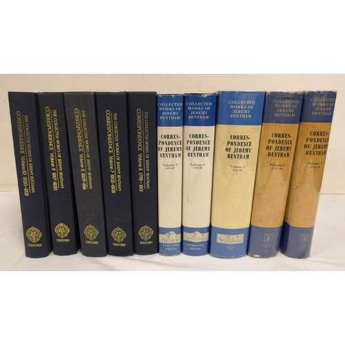 182 - BENTHAM JEREMY.  Collected Works - Correspondence. Vols. 1 to 10. Orig. blue cloth, the first five v... 