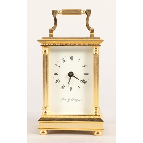 Fox & Simpson brass carriage clock, height 12cm